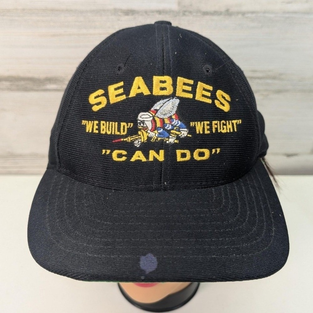 Eagle Crest US Navy Seabees Snapback Hat Black We Build We Fight Can Do USA Made